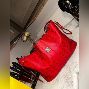 Mcm Red Liz Large Tote Bag
